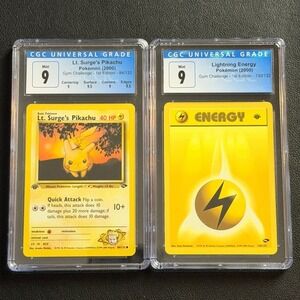 Lt. Surge's Pikachu 1st Ed 84/132 Sub + Energy CGC 9 Pokemon 2000 Gym Challenge